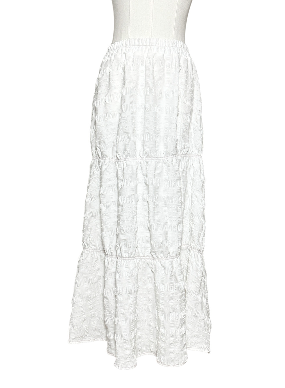 Cider NWT Tiered Puckered Elastic Waist Maxi Boho Daydreams Skirt White Small